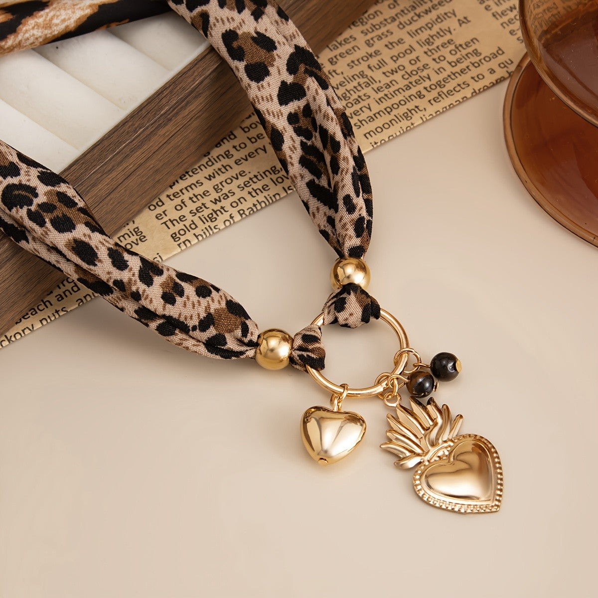 Leopard Print Heart Choker