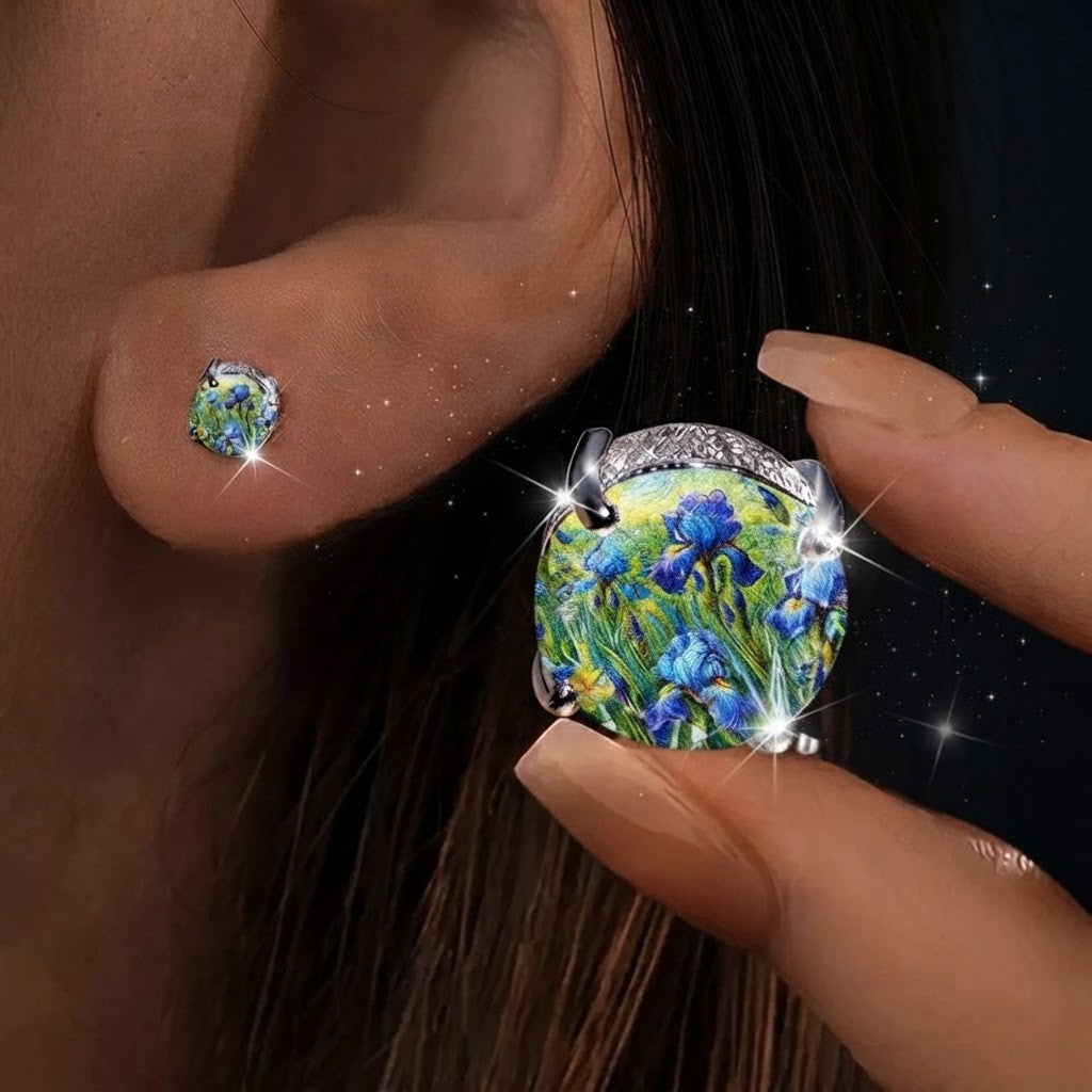 Blue Iris Floral Stud Earrings