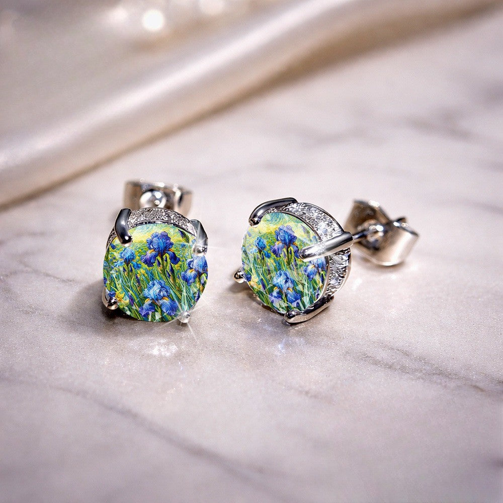 Blue Iris Floral Stud Earrings