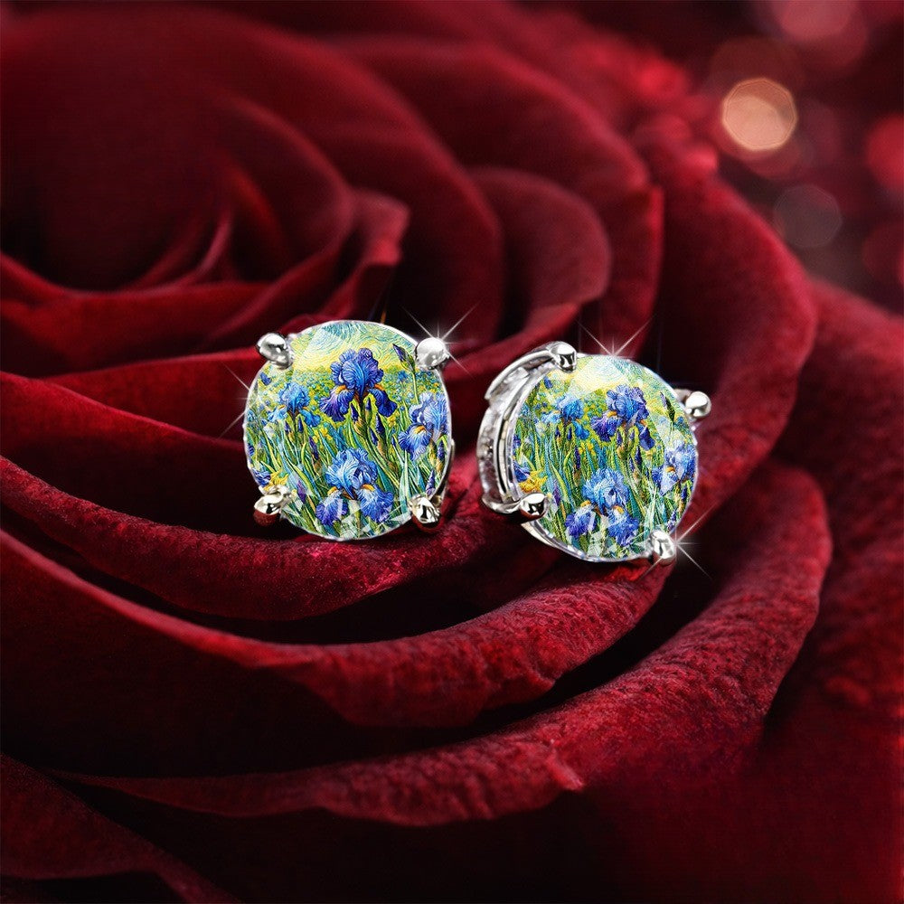 Blue Iris Floral Stud Earrings