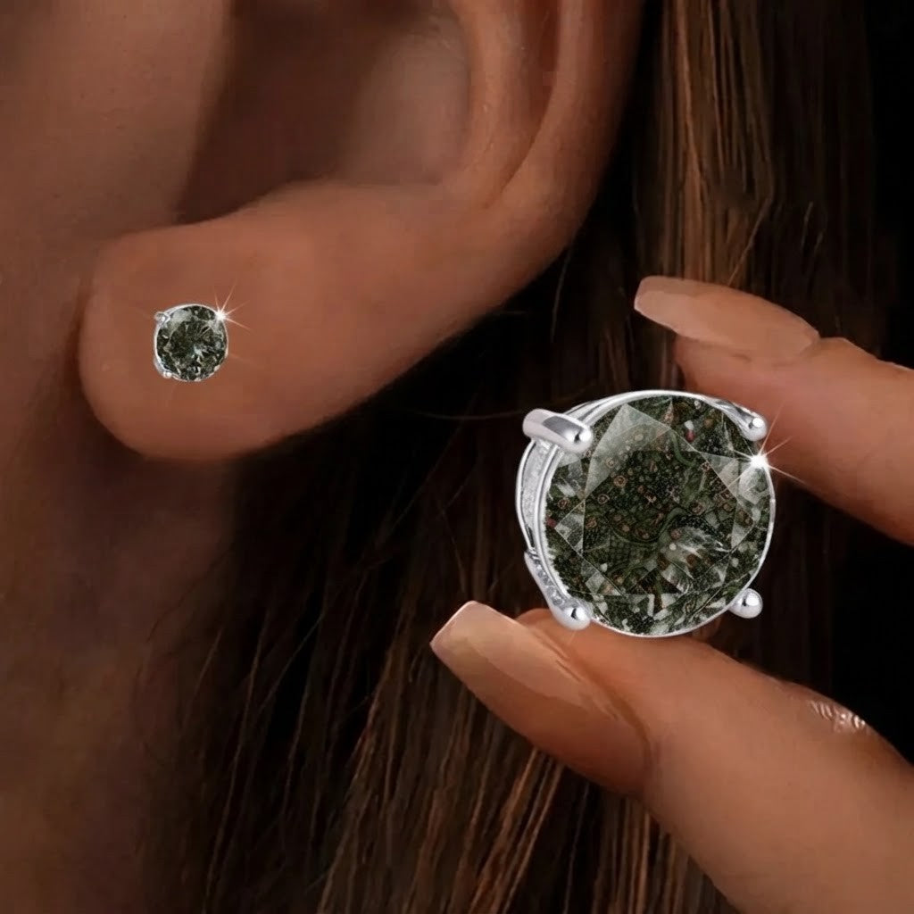 Dark Floral Round Stud Earrings