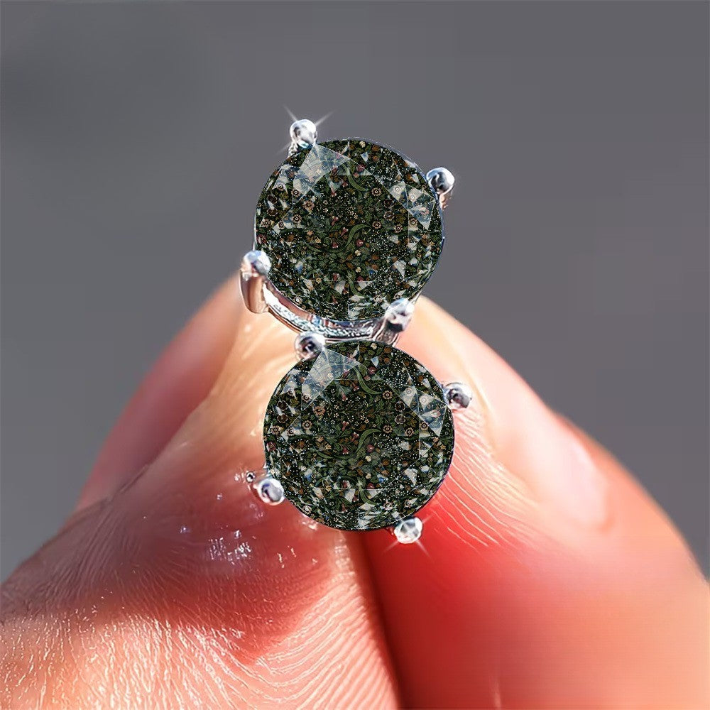 Dark Floral Round Stud Earrings