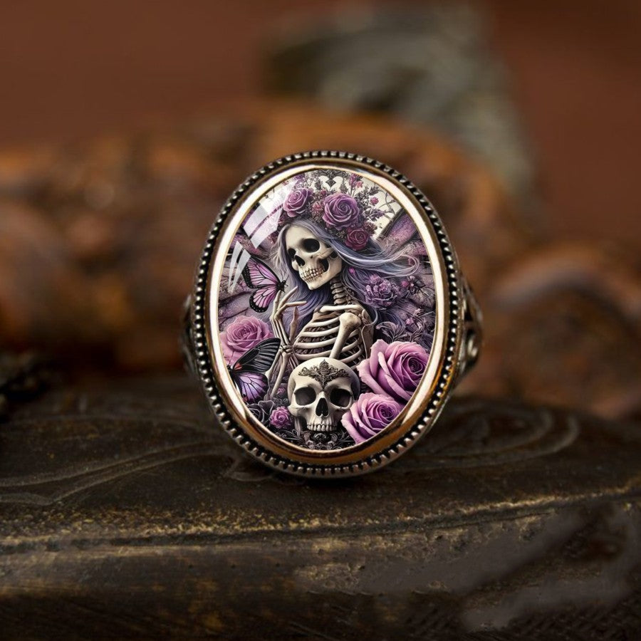 Floral Skeleton Oval Ring