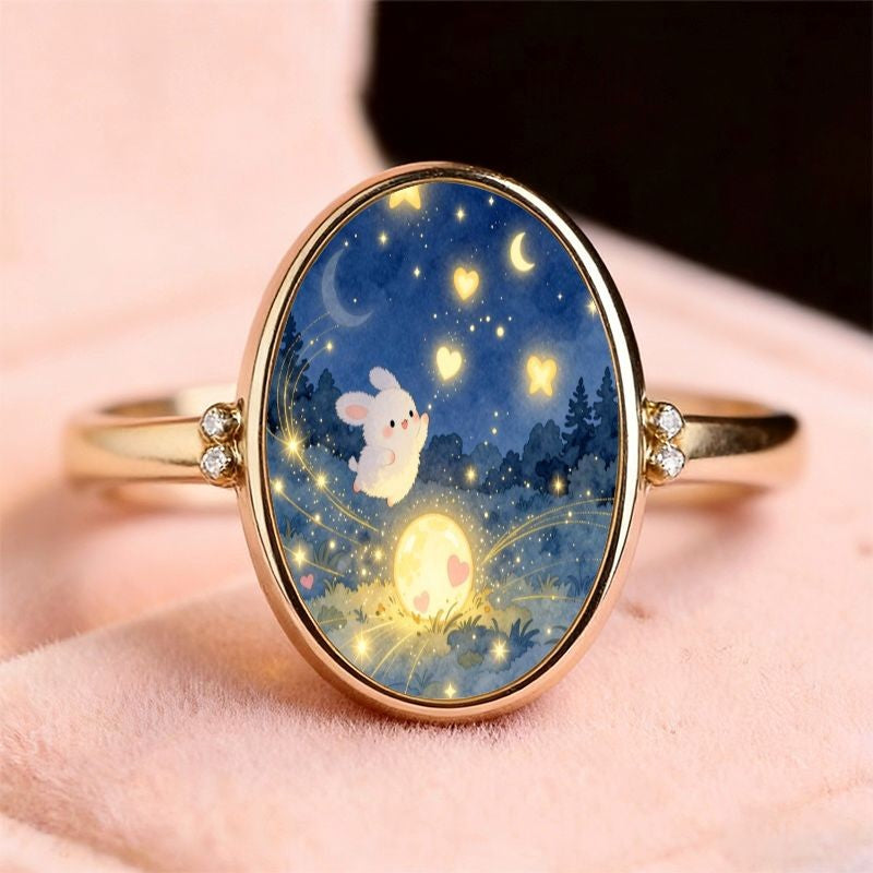 Bunny Night Sky Oval Ring