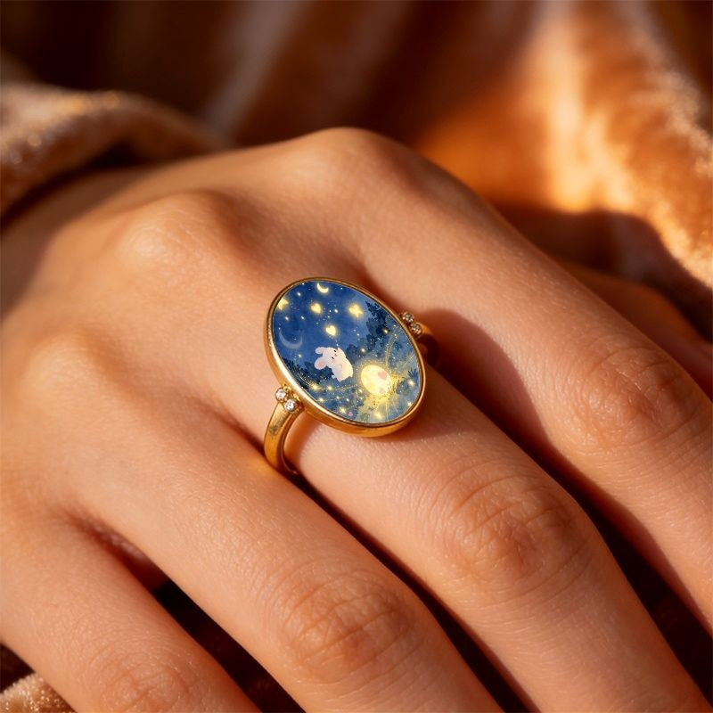Bunny Night Sky Oval Ring