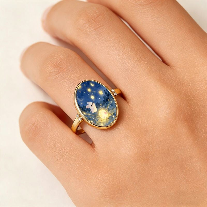 Bunny Night Sky Oval Ring