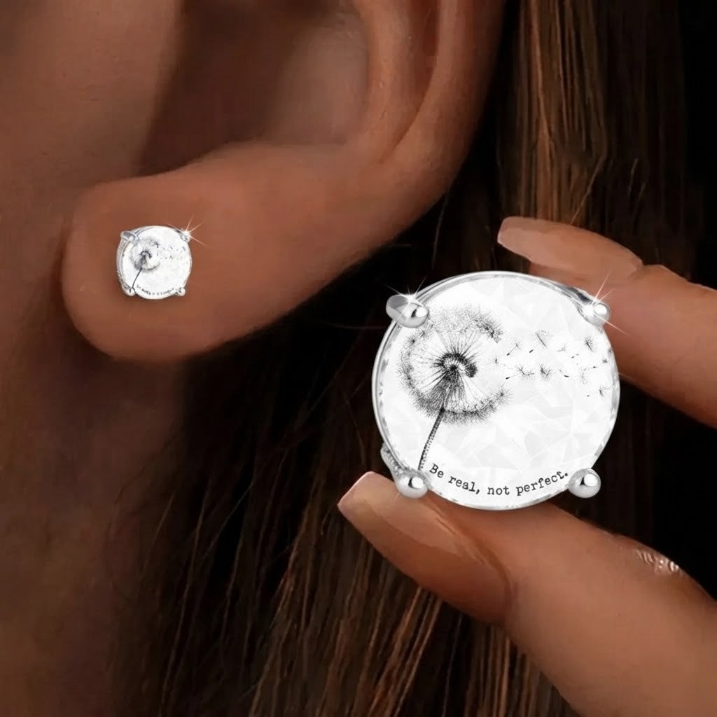 Dandelion Quote Glass Stud Earrings