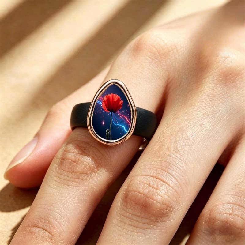 Cosmic Poppy Teardrop Ring