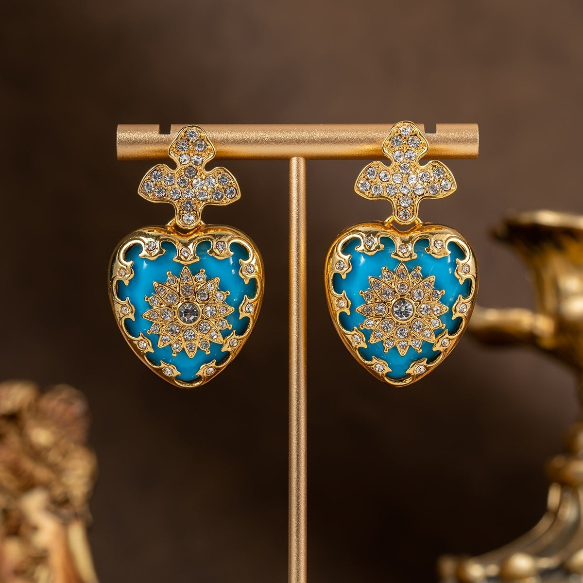 Blue Enamel Floral Heart Necklace