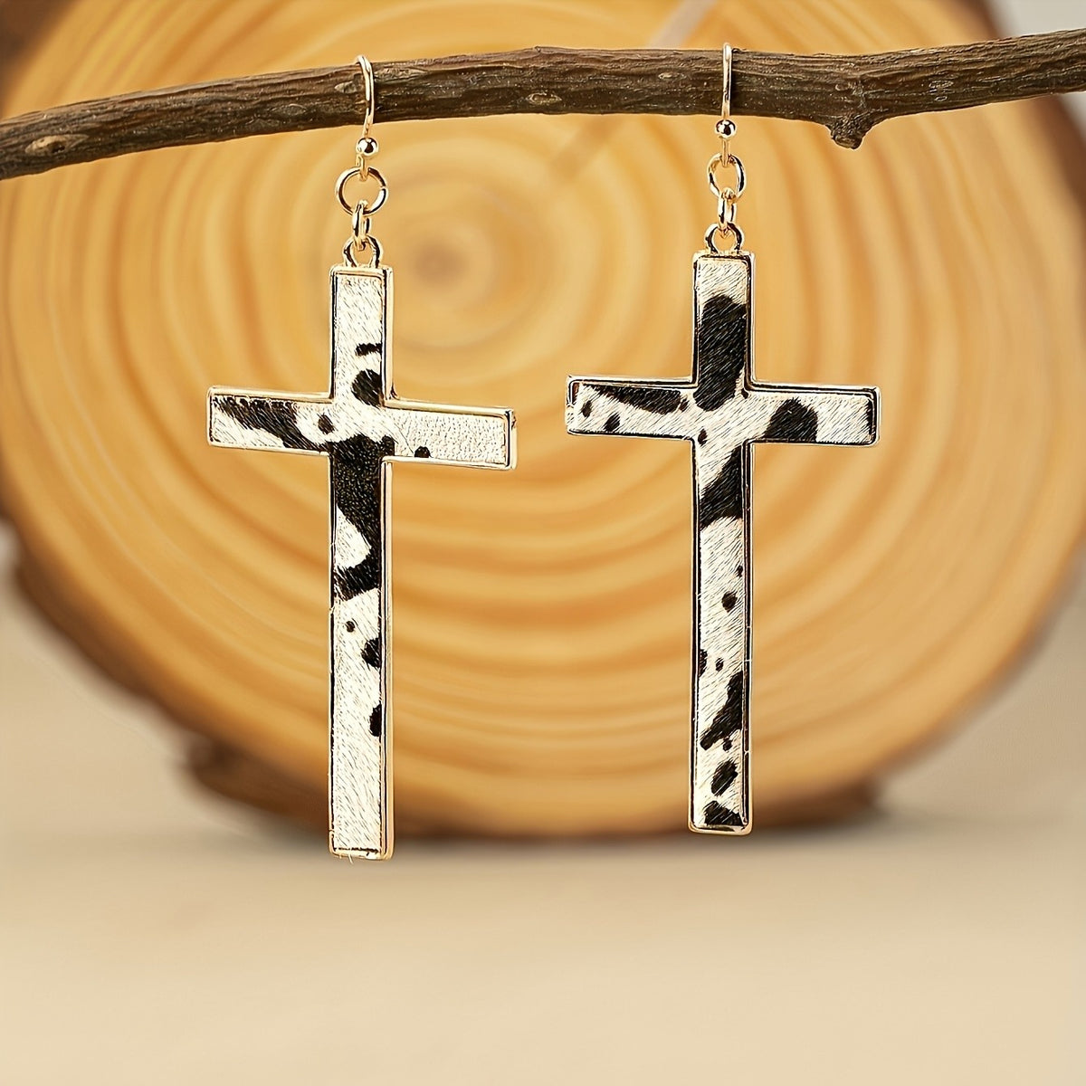 Cow Print Cross Earrings