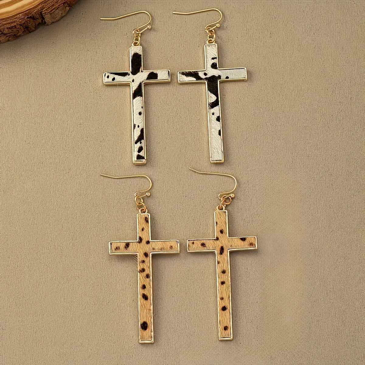 Cow Print Cross Earrings