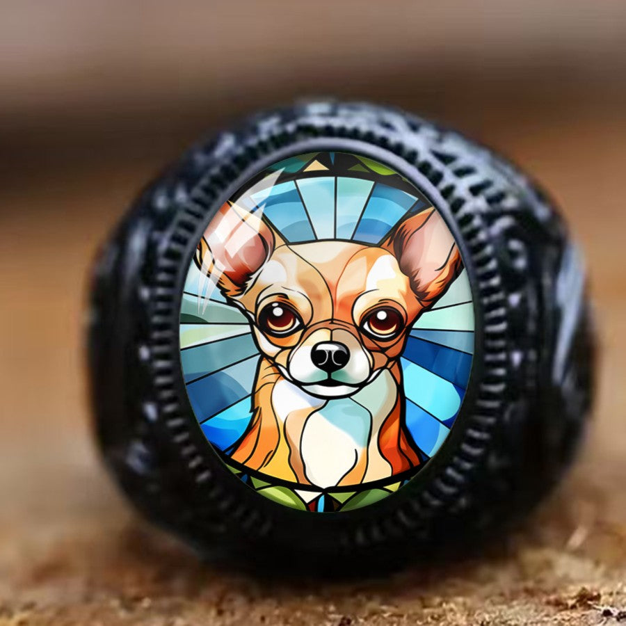 Stained Glass Chihuahua Ring