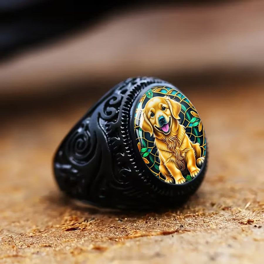 Golden Retriever Stained Glass Ring