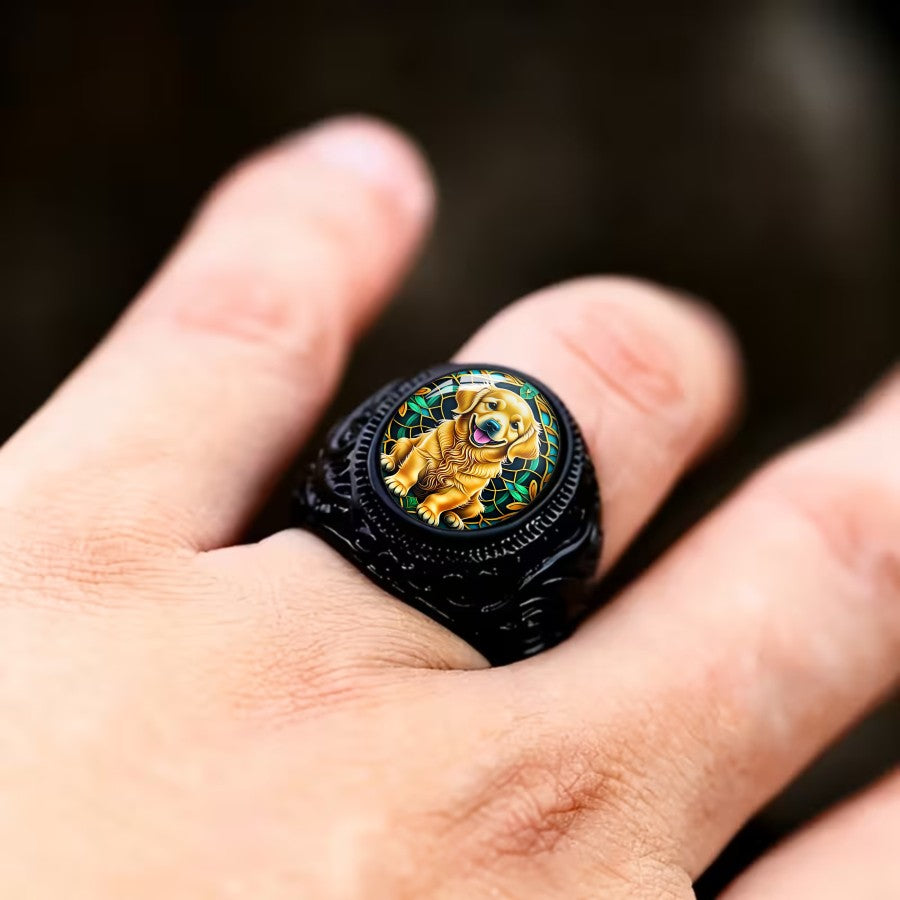 Golden Retriever Stained Glass Ring