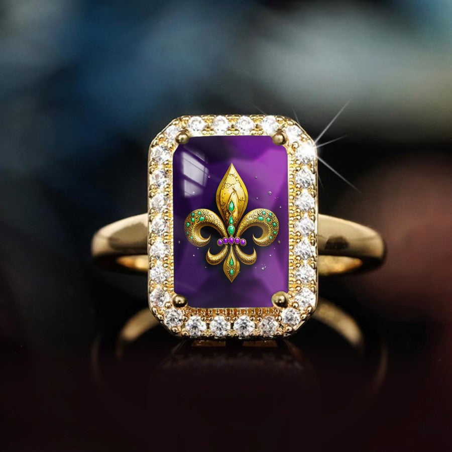 Purple Fleur De Lis Rectangle Ring