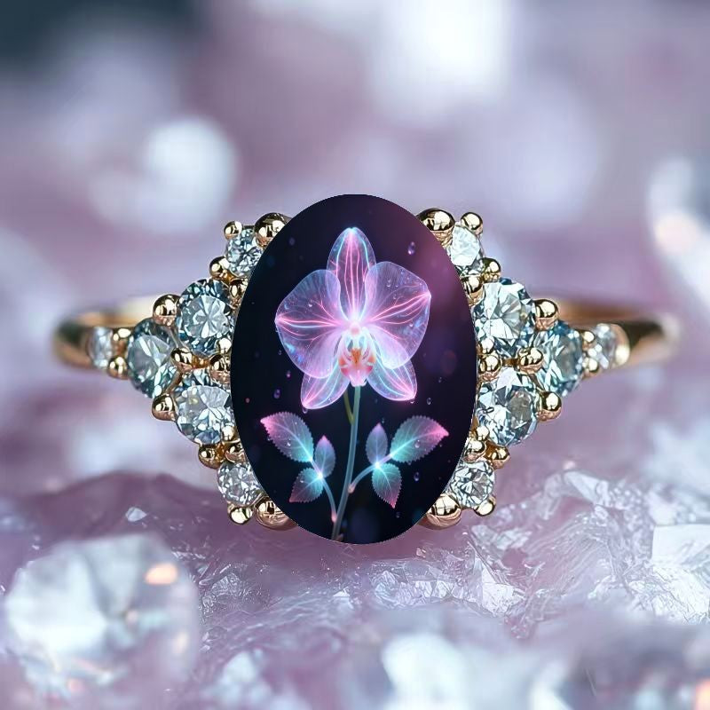 Iridescent Orchid Oval Ring