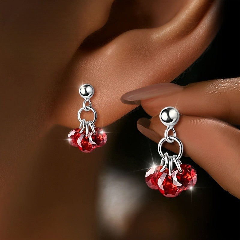 Red Crystal Cluster Drop Earrings