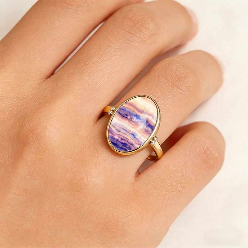 Striped Oval Statement Ring