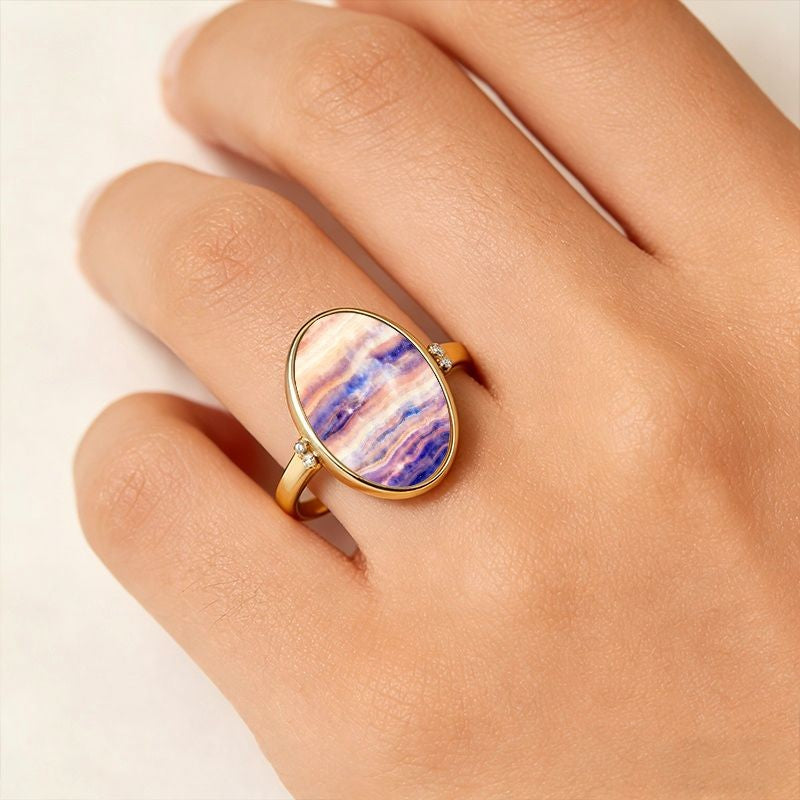 Striped Oval Statement Ring