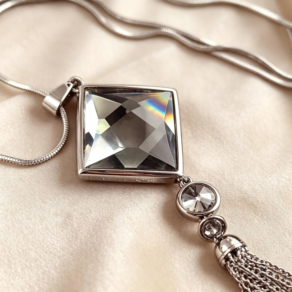Square Crystal Tassel Necklace