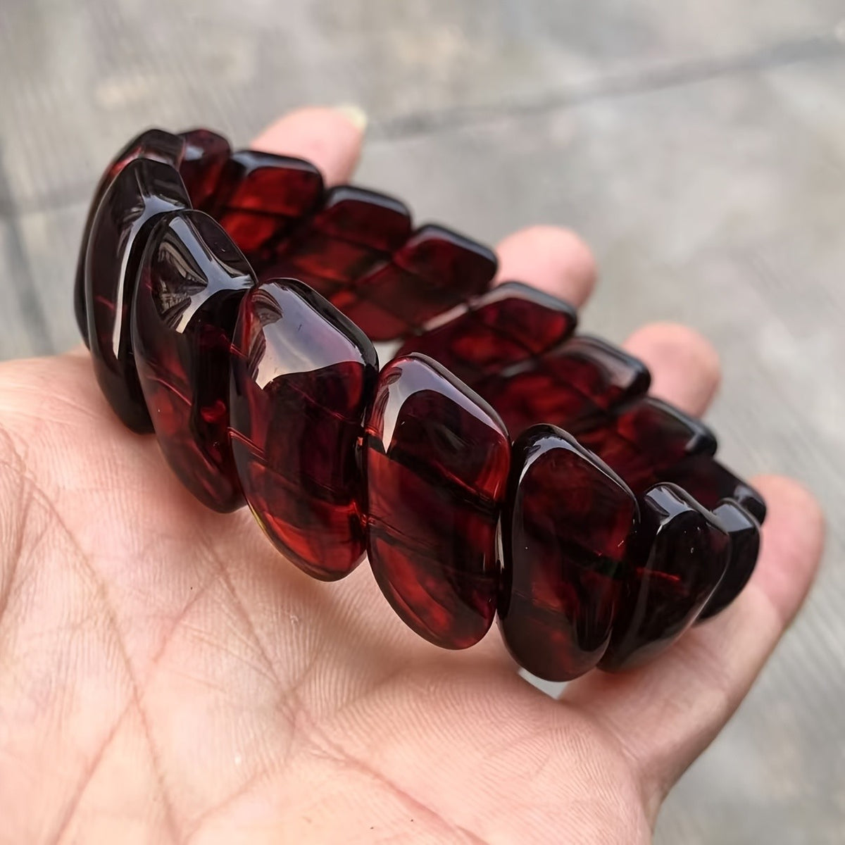 Deep Red Amber Bead Bracelet