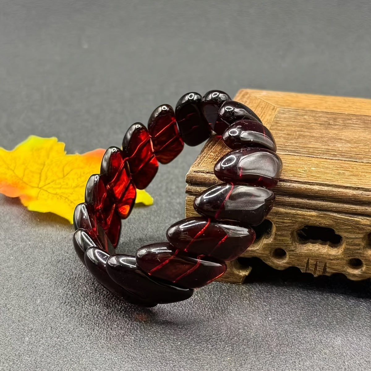 Deep Red Amber Bead Bracelet