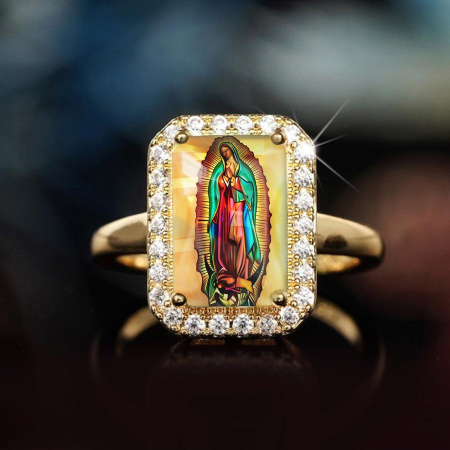 Colorful Virgin Mary Rectangular Ring