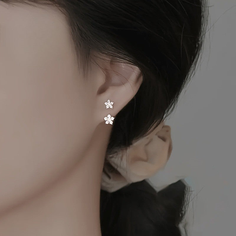Double Flower Crystal Hoop Earrings