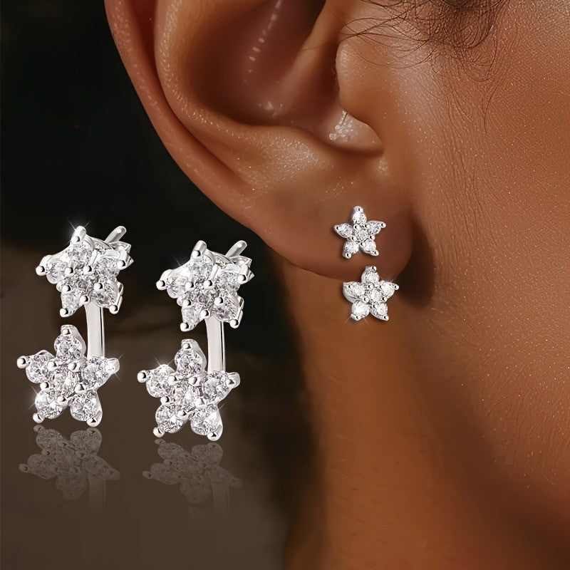 Double Flower Crystal Hoop Earrings