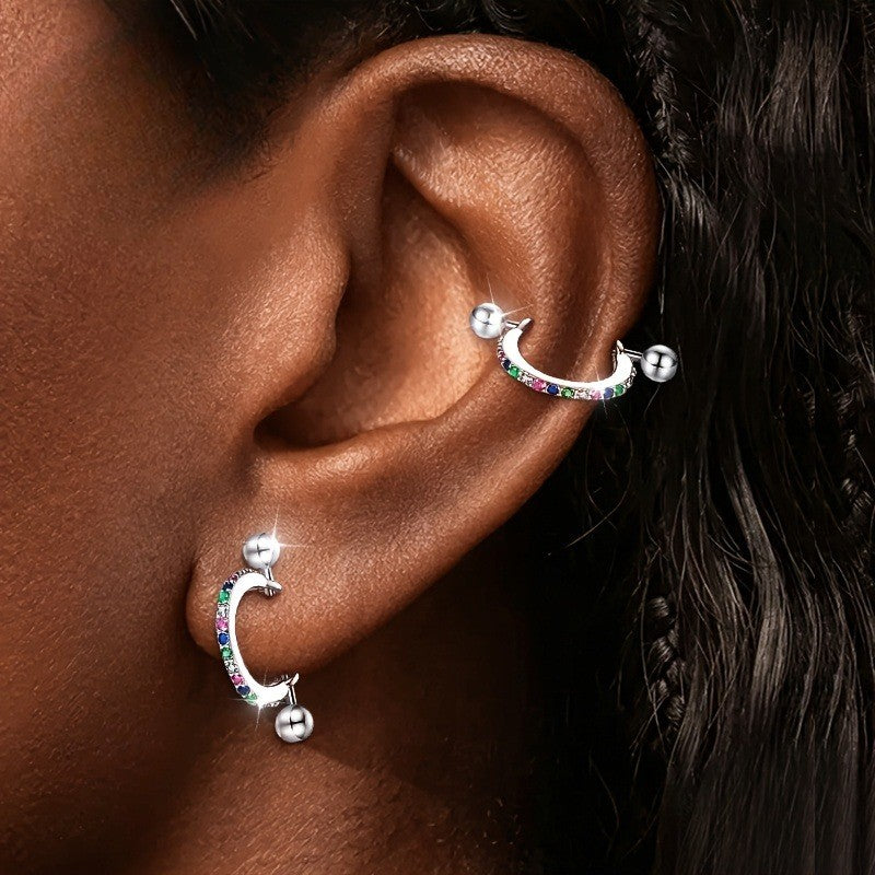 Multicolor Zircon Curved Barbell Earring