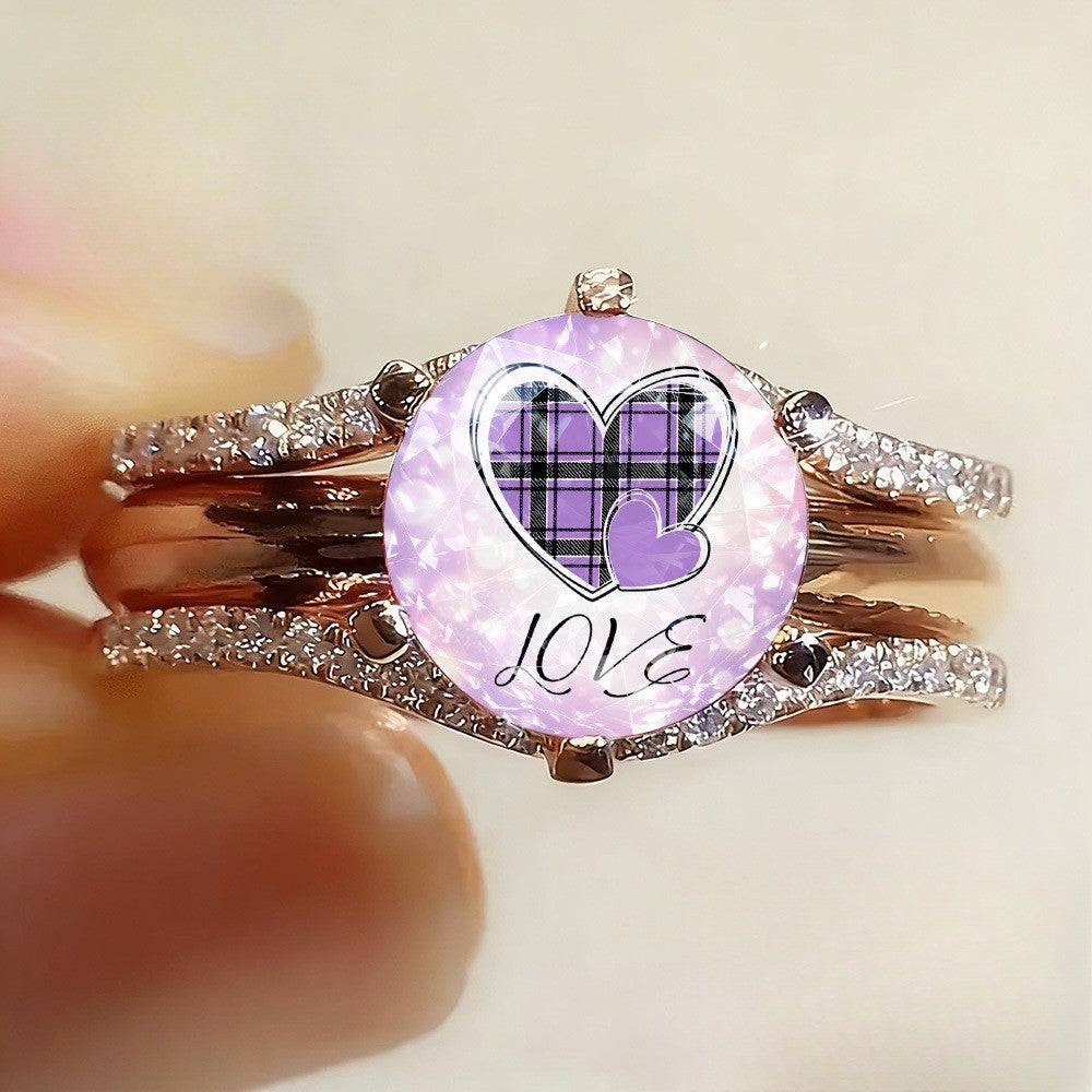 Purple Plaid Heart Ring