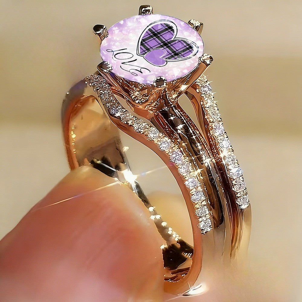 Purple Plaid Heart Ring