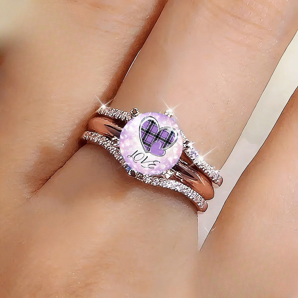 Purple Plaid Heart Ring