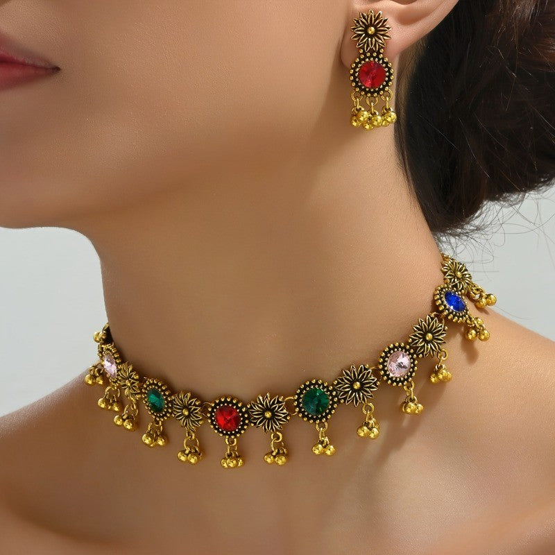Colorful Floral Choker & Earring Set