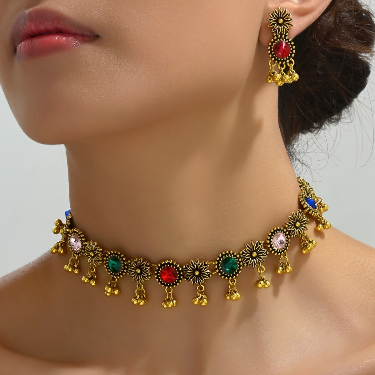 Colorful Floral Choker & Earring Set