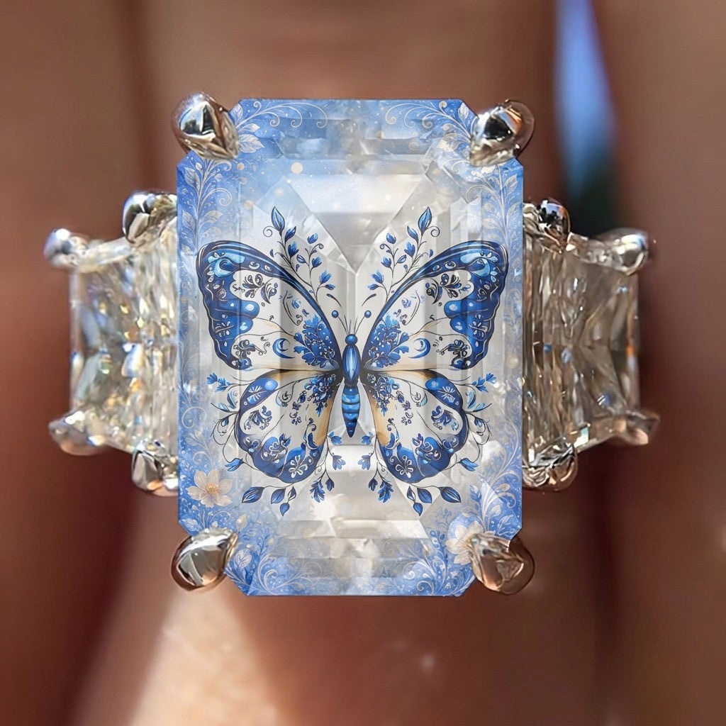 Blue Porcelain Butterfly Ring