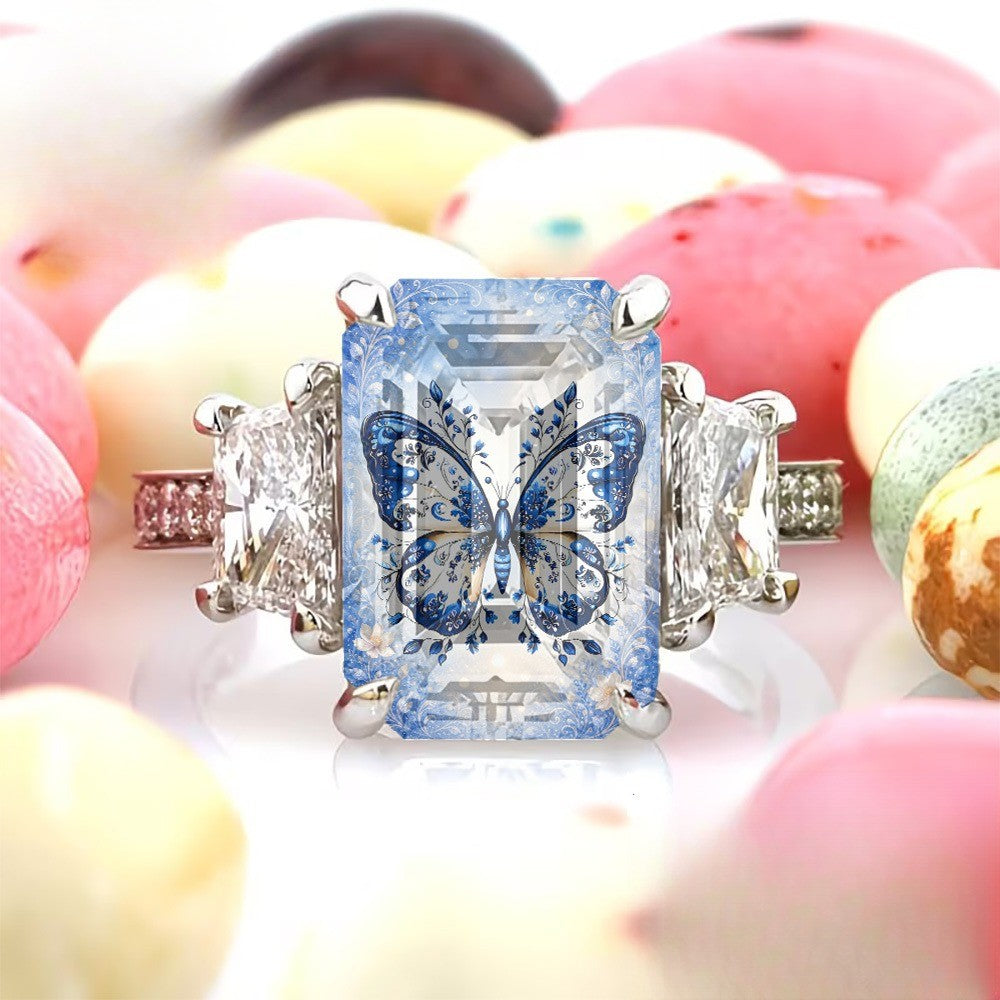 Blue Porcelain Butterfly Ring
