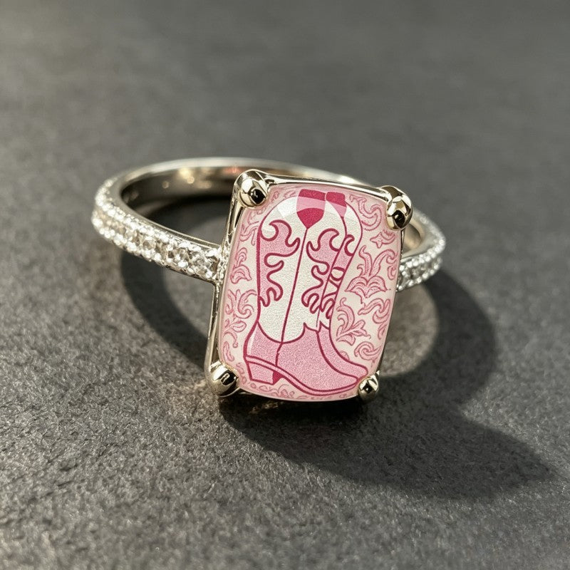 Pink Cowboy Boot Square Ring