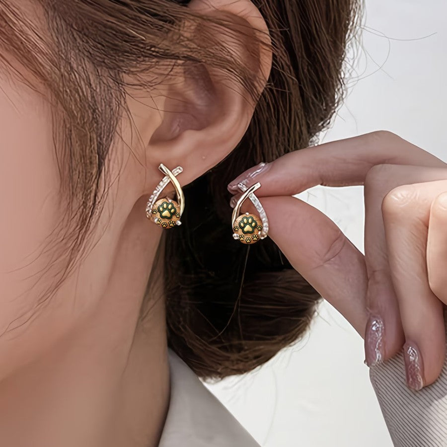 Crystal Paw Print Drop Earrings