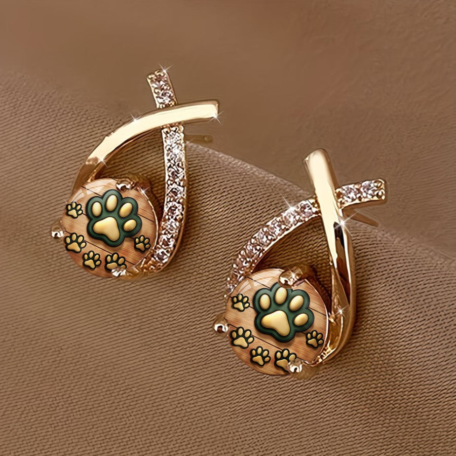 Crystal Paw Print Drop Earrings