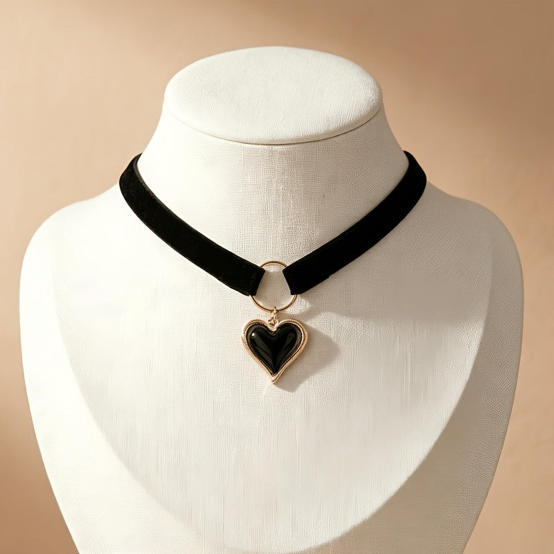 Black Velvet Heart Choker Necklace