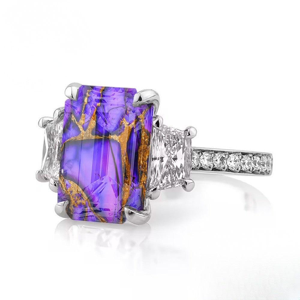 Purple Gold Mottled Square Ring
