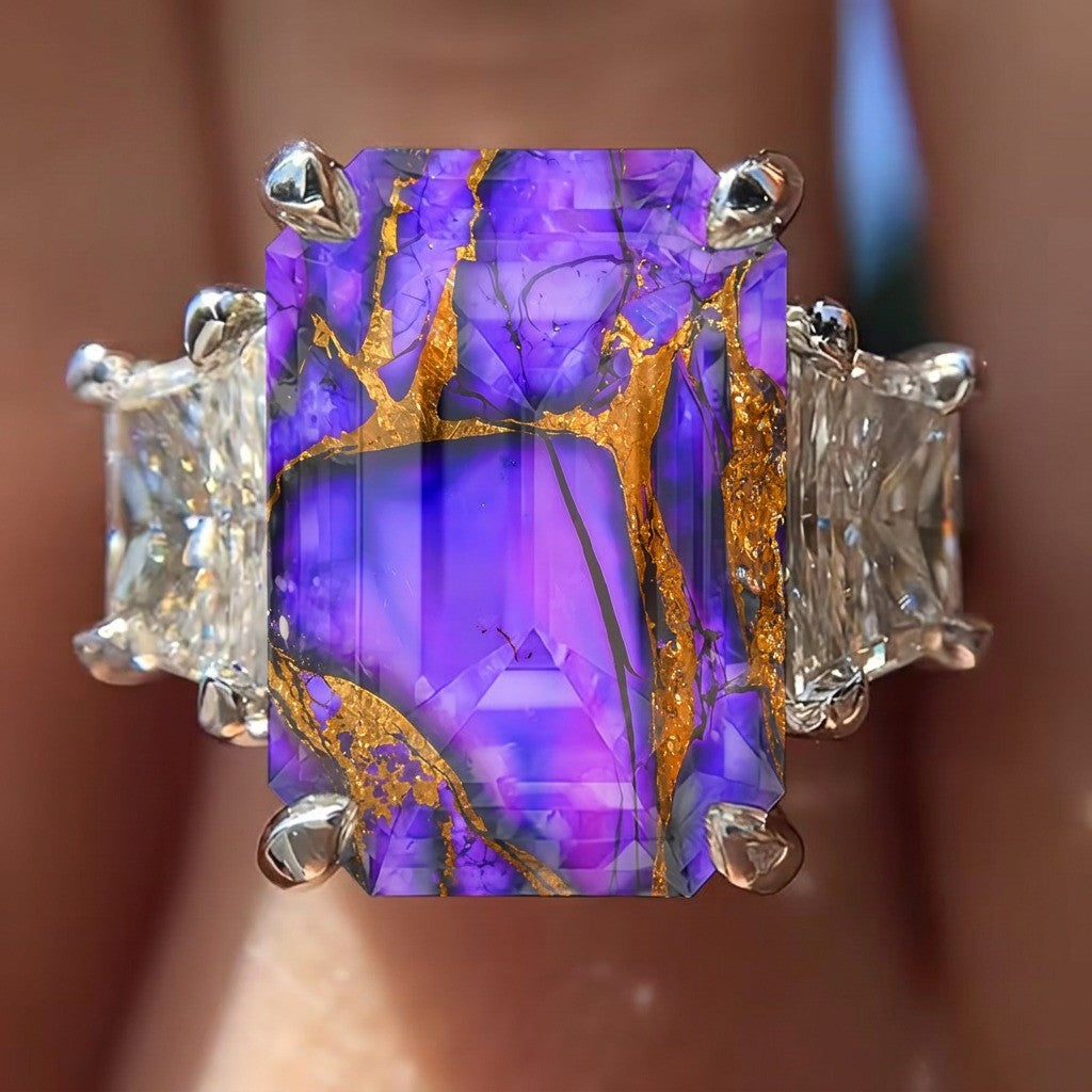Purple Gold Mottled Square Ring