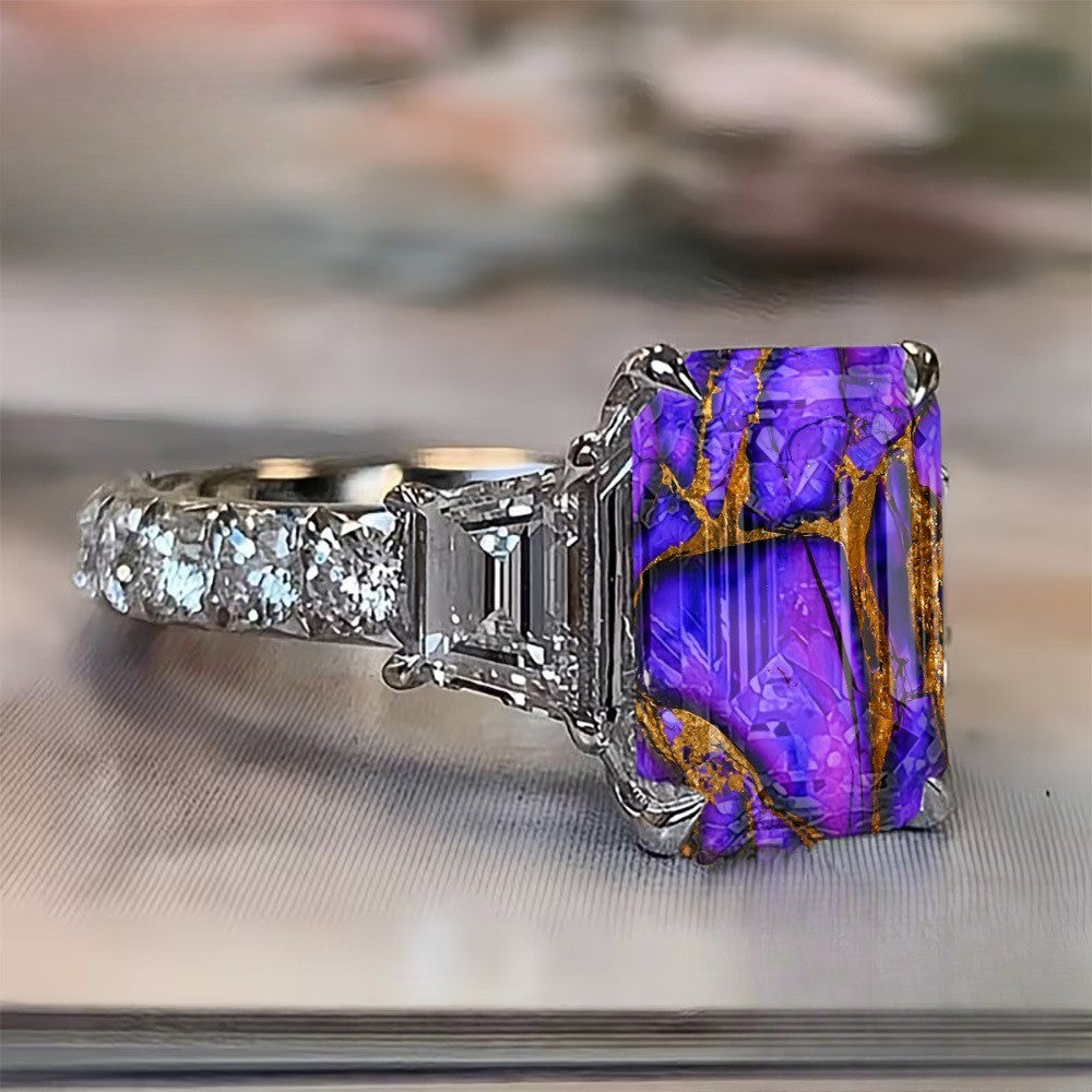 Purple Gold Mottled Square Ring