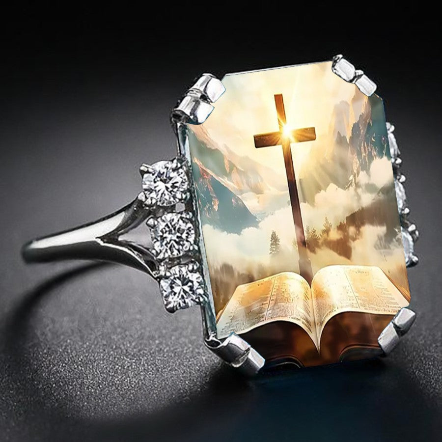 Cross & Mountain Landscape Ring