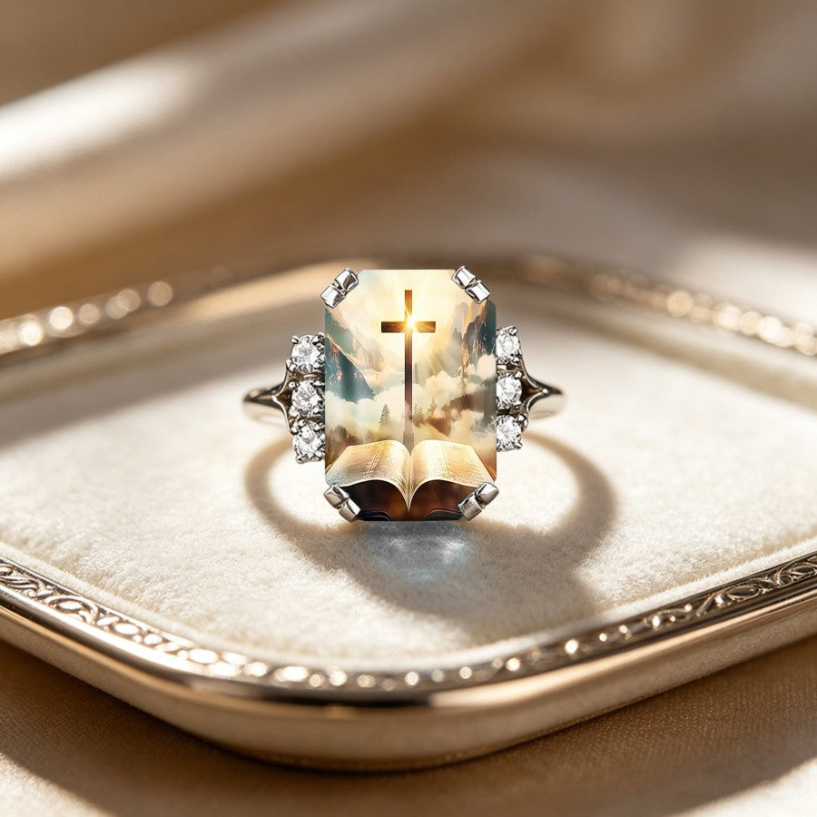 Cross & Mountain Landscape Ring