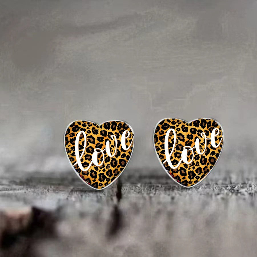 Leopard Love Heart Earrings