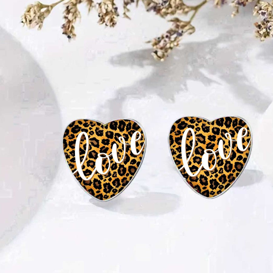 Leopard Love Heart Earrings