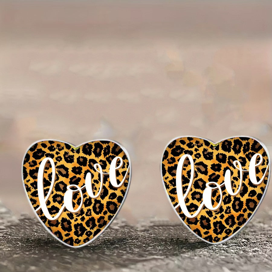 Leopard Love Heart Earrings