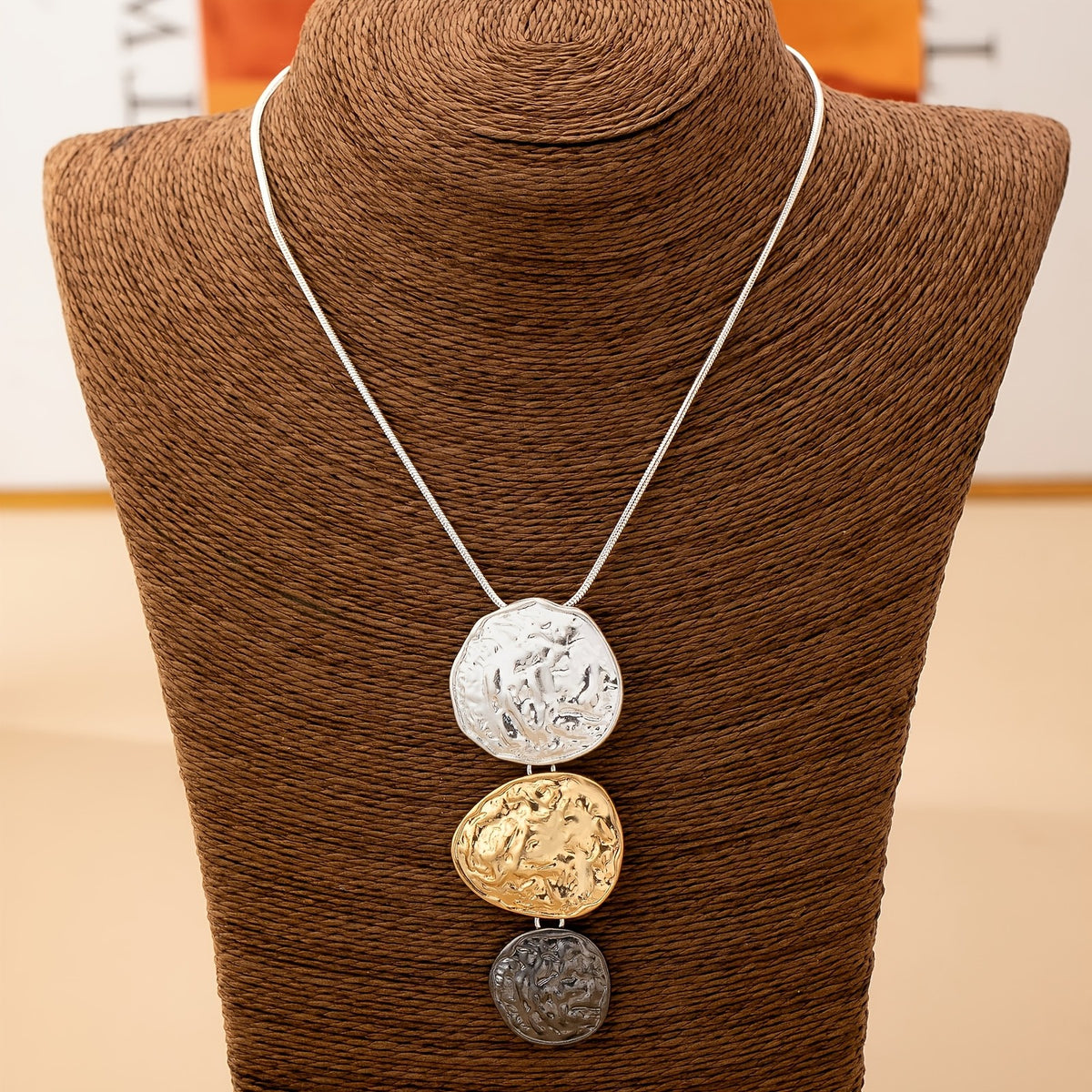 Textured Coin Drop Necklace
